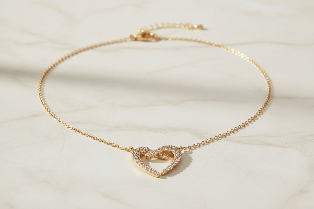 Gold Heart Necklace Flat Lay