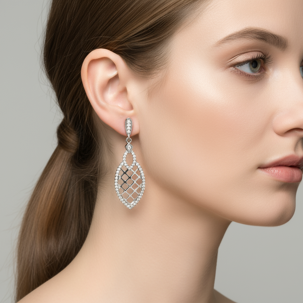 Lattice earrings on model ear
