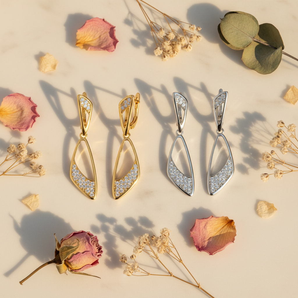 Lumière Élégante Earrings – Marble Flat Lay