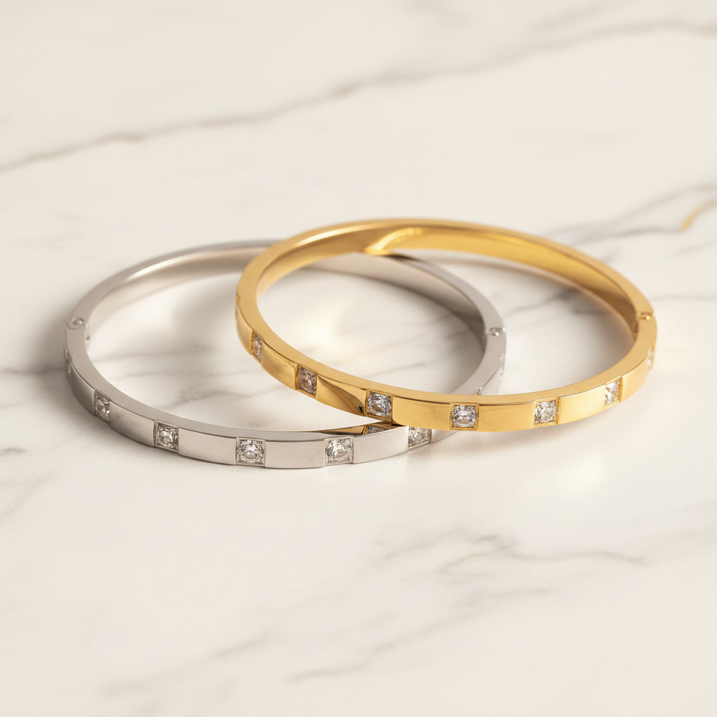 Luxe Beam Bangle Gold & Silver on Marble