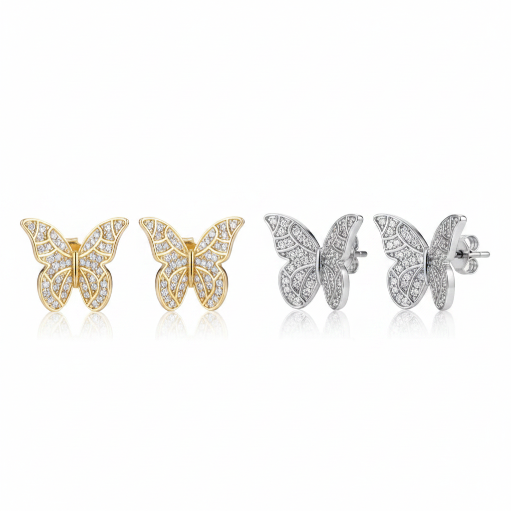 Luxe Flight Butterfly Studs – Gold & Silver