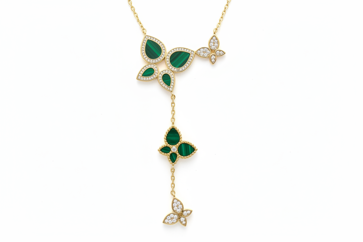 Malachite Butterfly Lariat Necklace