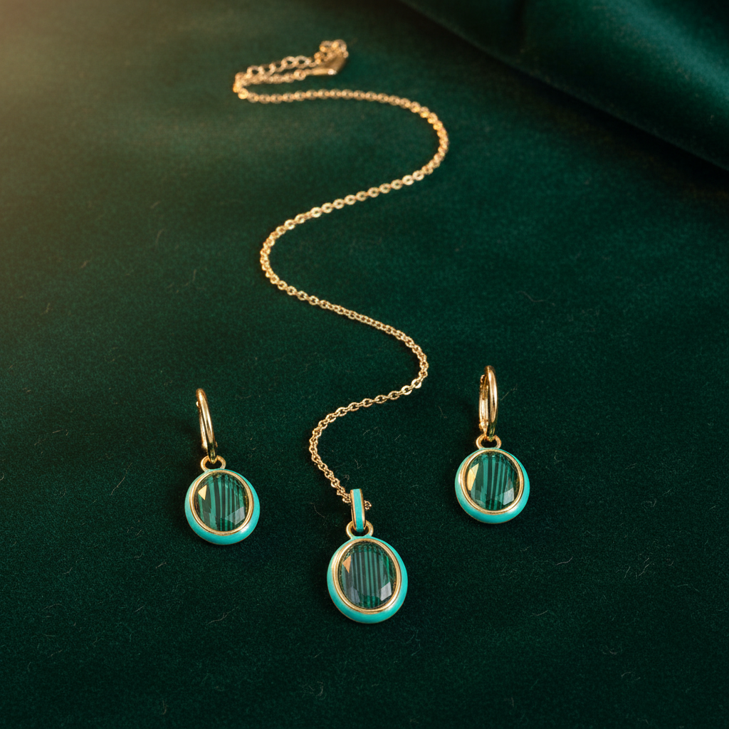 Malachite Jewelry Set on Emerald Velvet