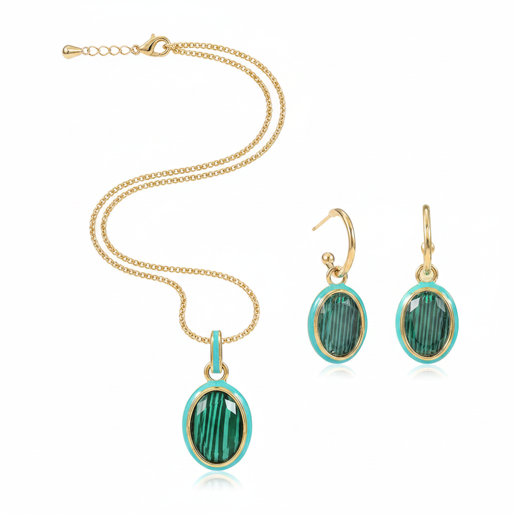 Malachite Necklace & Earrings Set