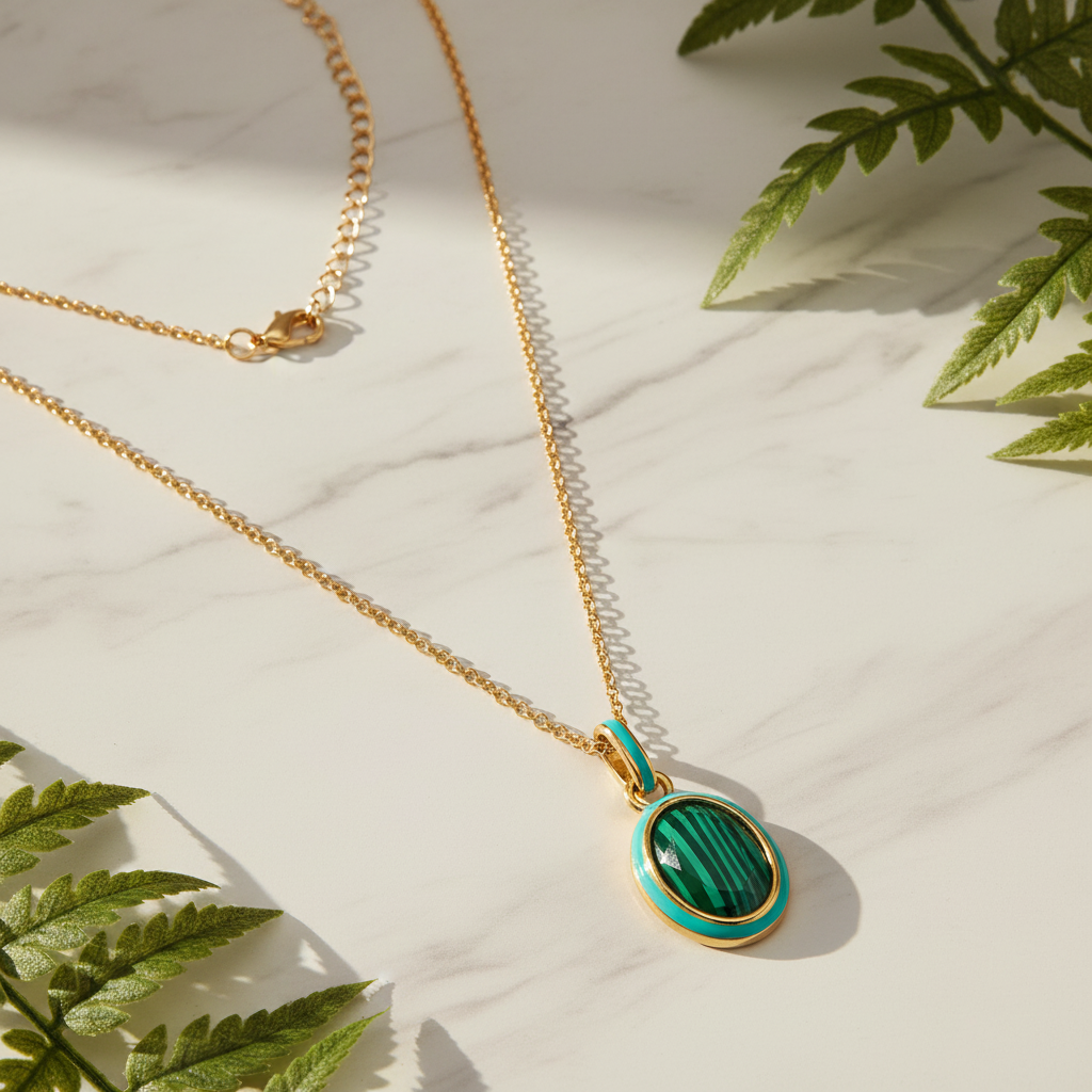 Malachite Necklace Flat Lay