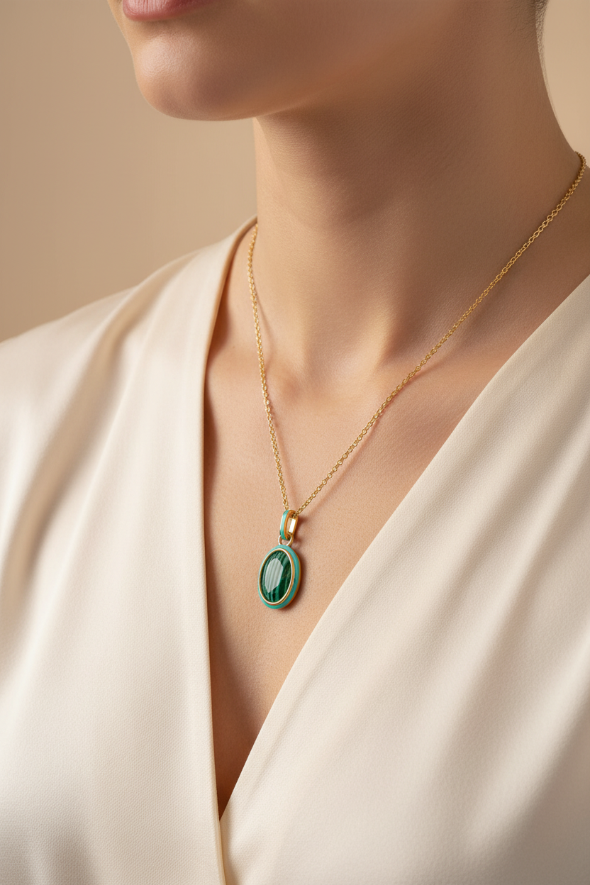 Malachite Necklace on Model
