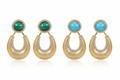Malachite & Turquoise Cabochon Gold Crescent Drop Earrings - 2 Pairs