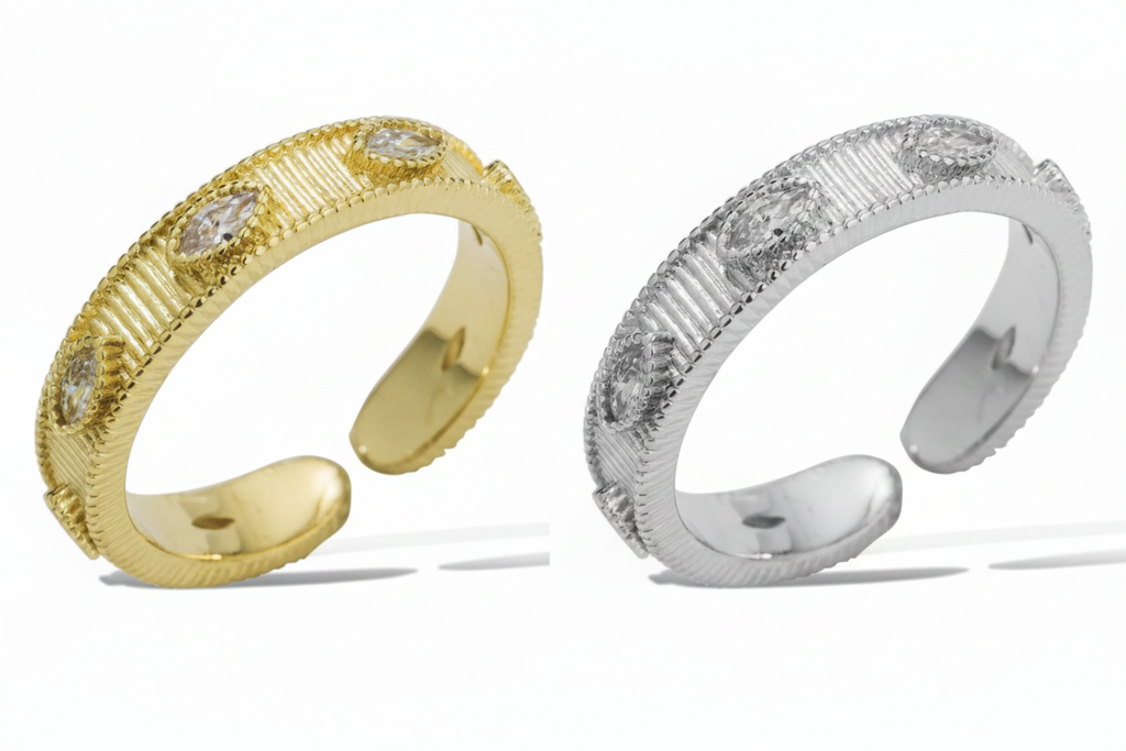 Marquise CZ Open Band Ring – Gold & Silver