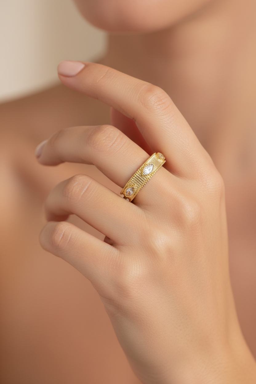 Marquise CZ Open Band Ring – On Finger