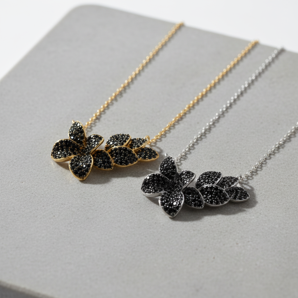 Midnight Bloom Necklace – Flat Lay on Stone