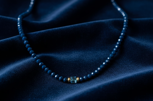 Midnight Crystal Beaded Necklace on Dark Velvet
