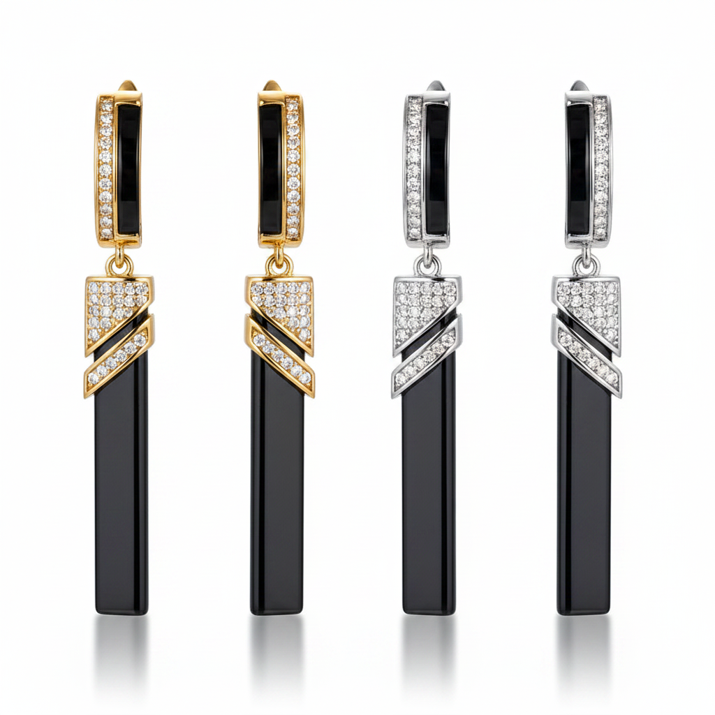 Midnight Prism Drop Earrings – Gold & Silver