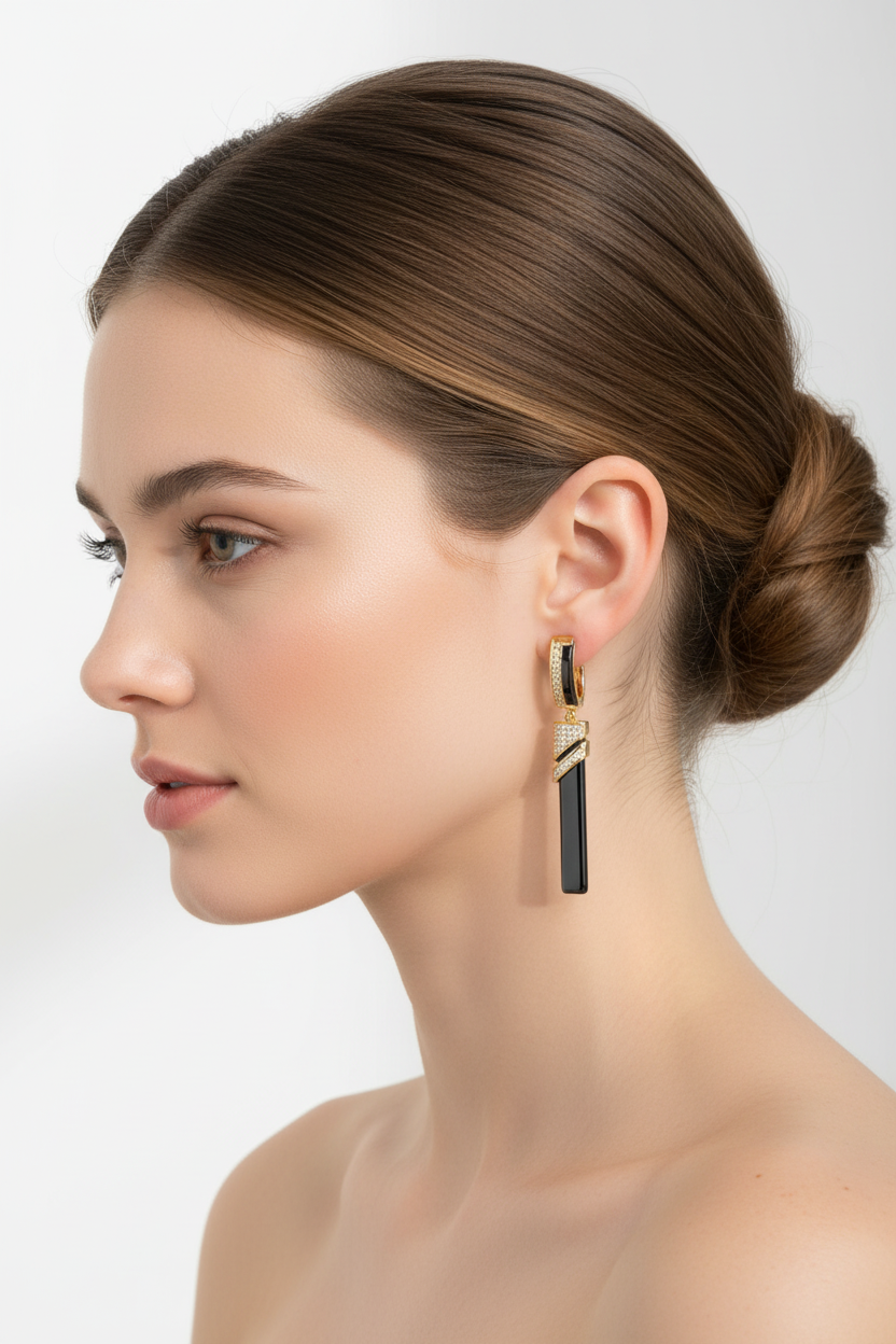 Midnight Prism Drop Earrings on model