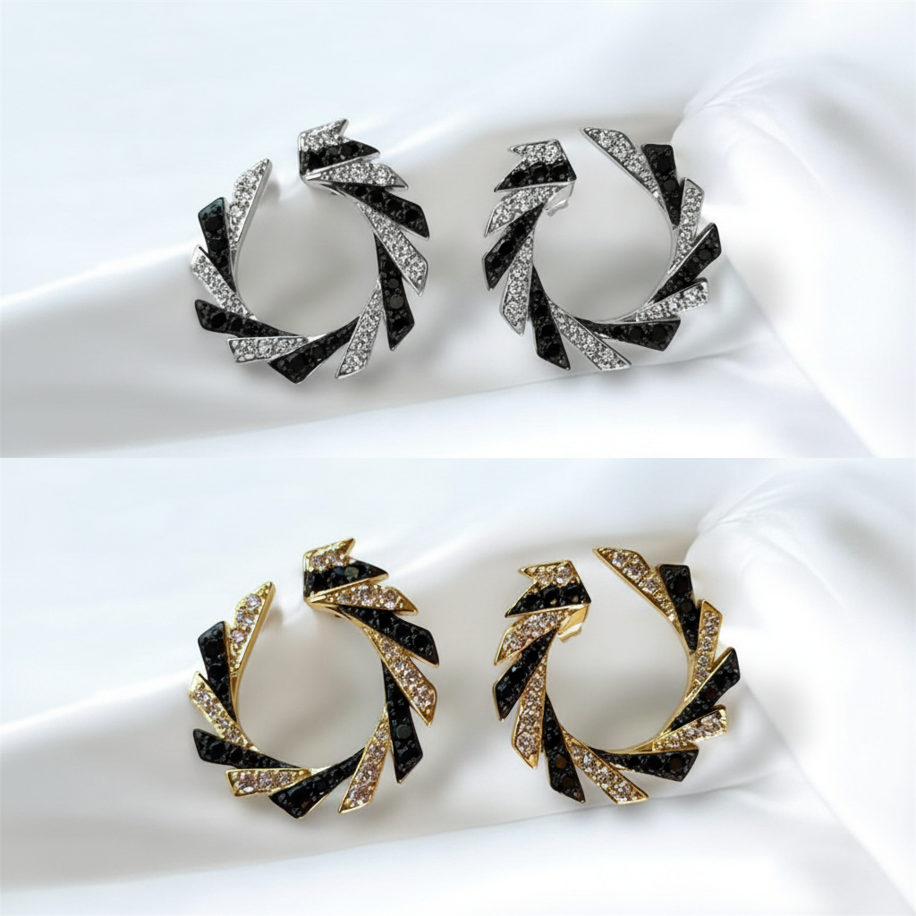 Midnight Swirl Earrings – 4 Earrings on White Fabric