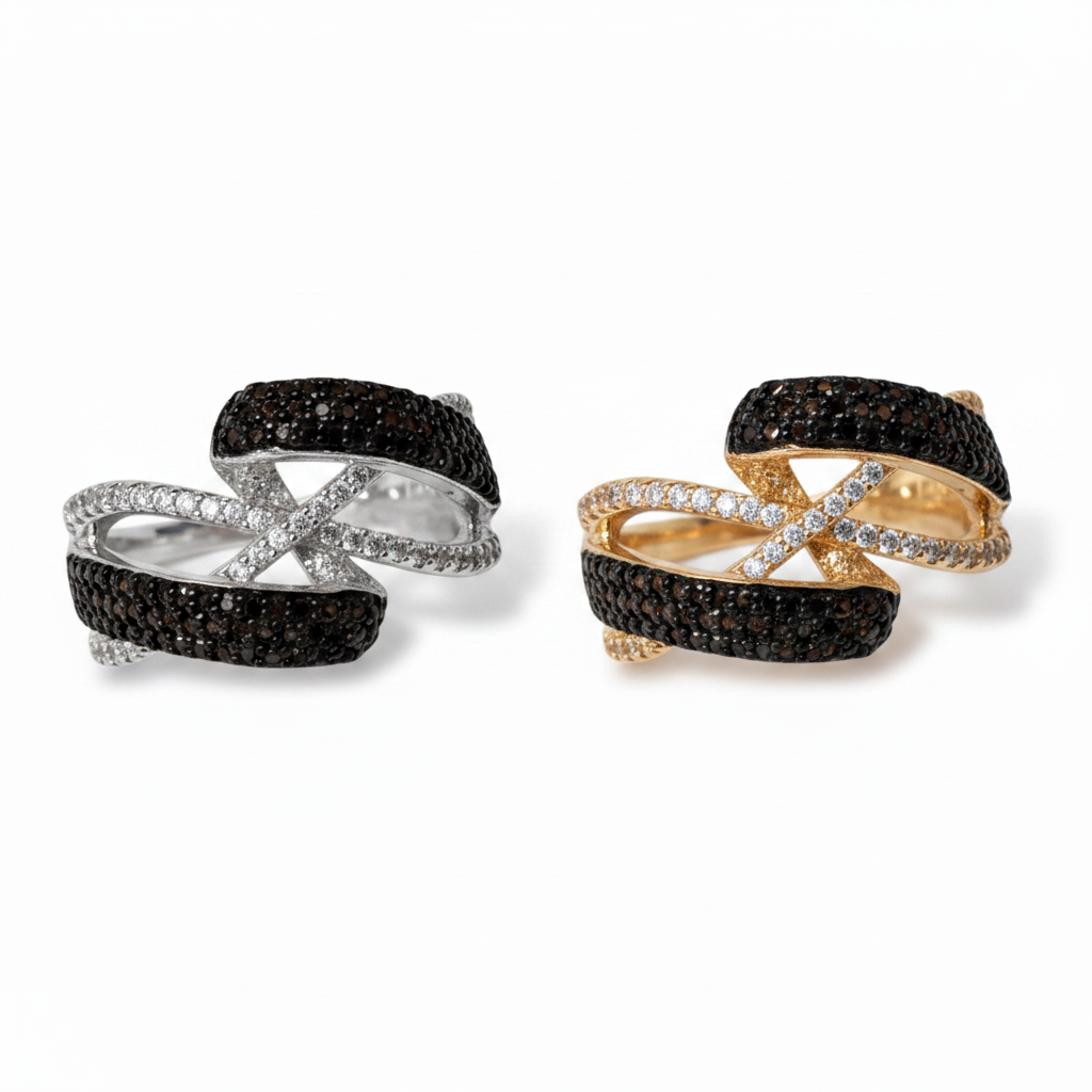 Mocha Luxe X-Link Ring – Gold & Silver with Clear CZ