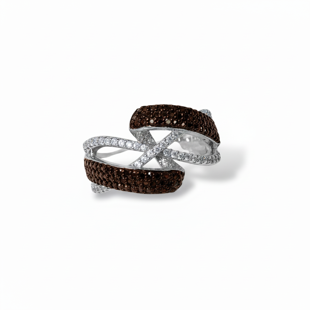 Mocha Luxe X-Link Ring – Silver