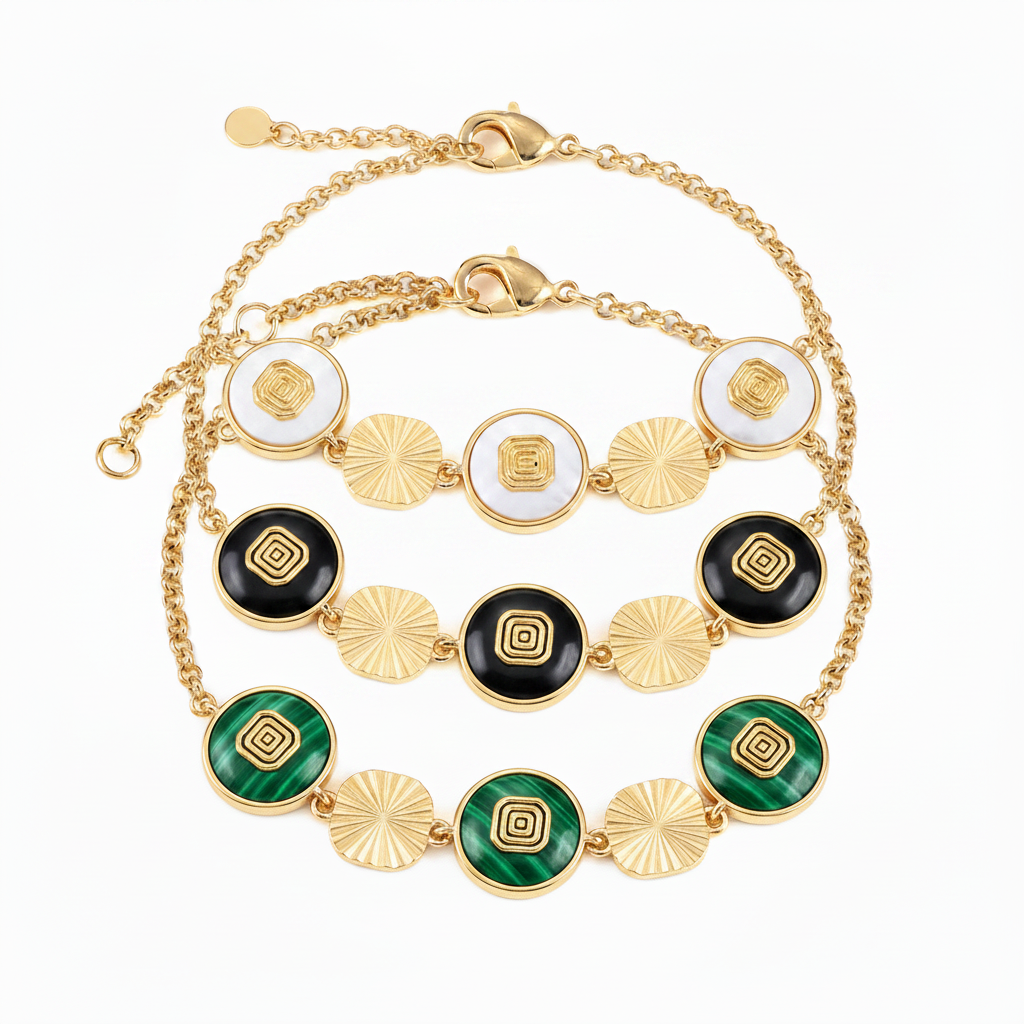 MOP, Black & Malachite Station Bracelets