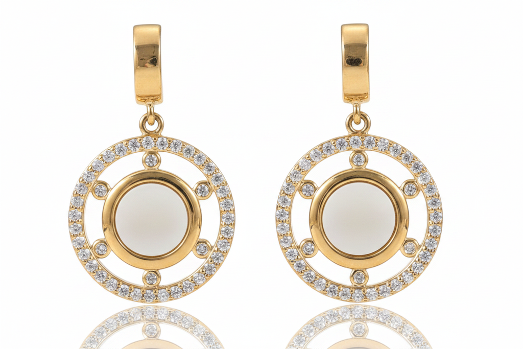 MOP Single Tone Celestial Circle Drop Earrings