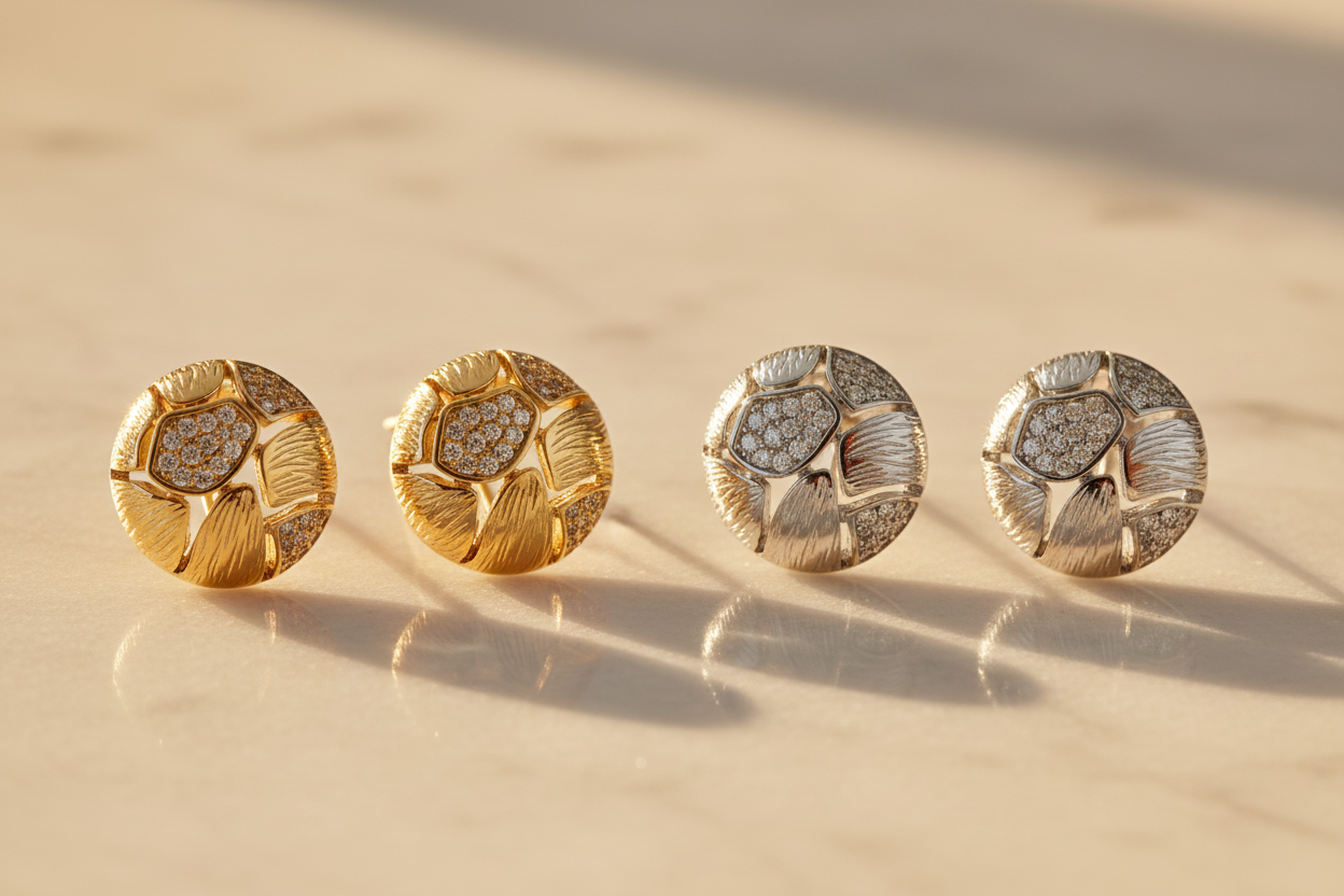 Mosaic Disc Stud Earrings - 2 Gold & 2 Silver on Marble