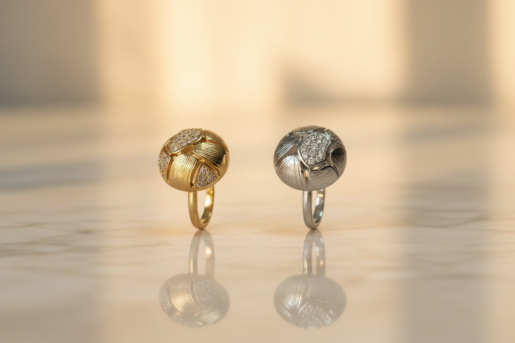 Mosaic Dome Ring - Gold & Silver on Marble