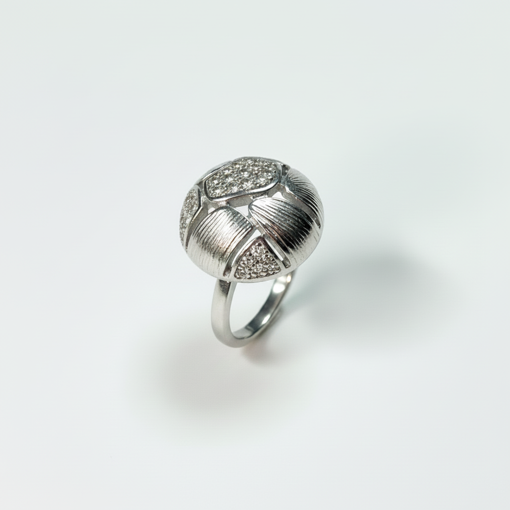 Mosaic Dome Ring - Silver Bright White Background