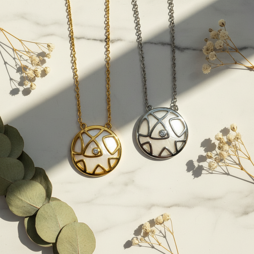 Mosaic Necklace – Gold & Silver Flat Lay