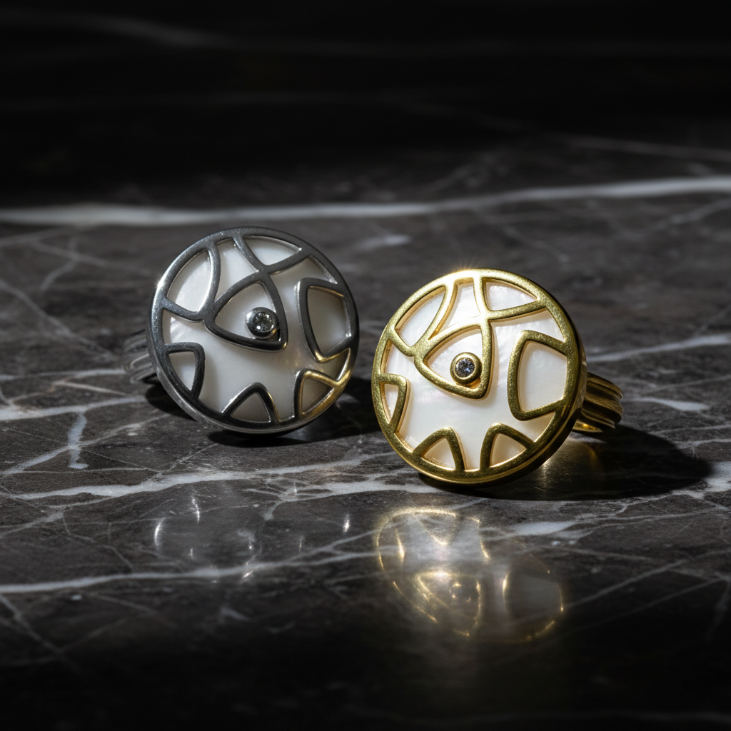 Mosaic Ring – Gold & Silver on Dark Marble