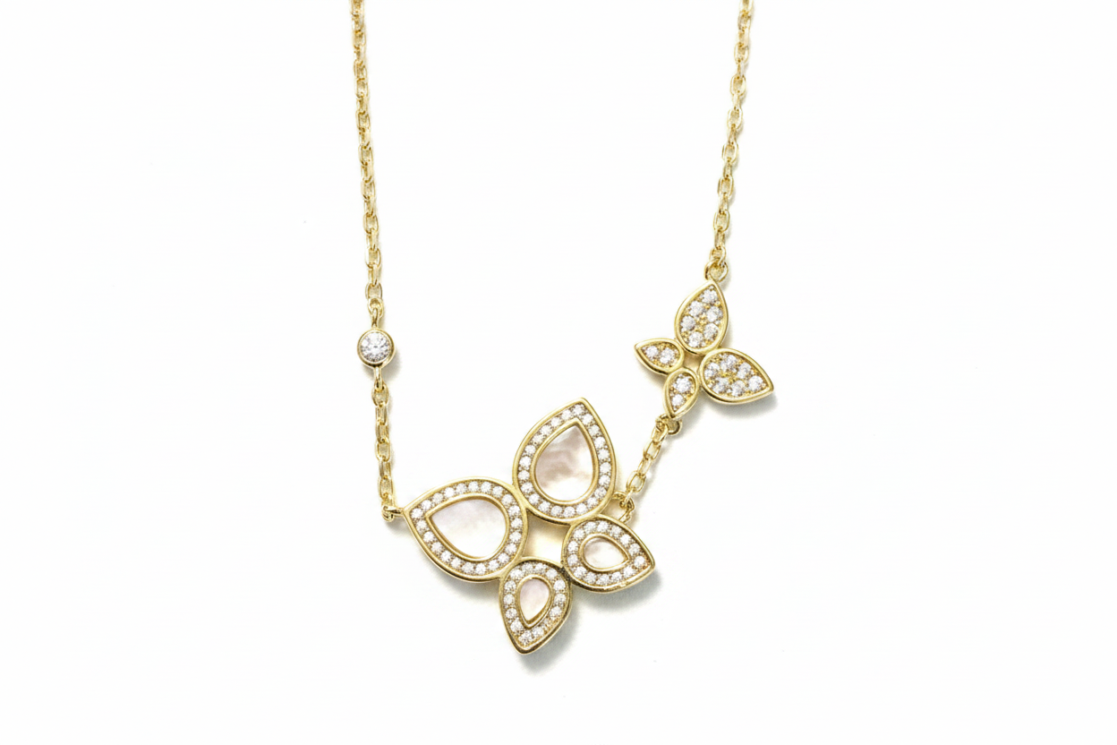 Mother of Pearl Butterfly Necklace Clean Background