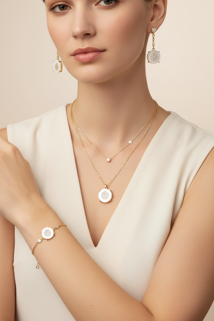 Mother of Pearl Full Jewelry Set on Model