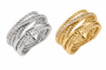 Multi-Band Rope & Crystal Ring in Silver and Gold