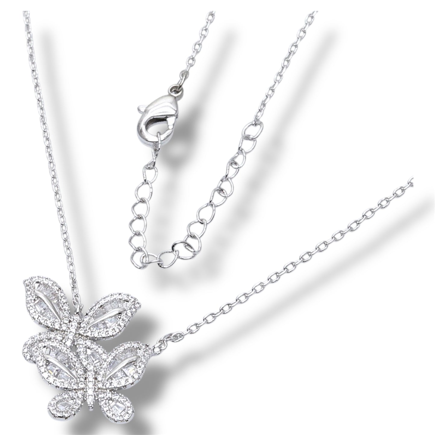 Crystal Flutter Duo butterfly Necklace-Silver LM