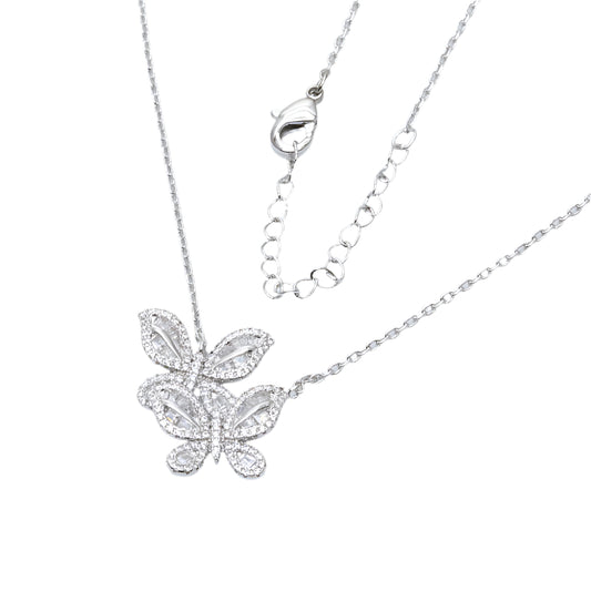 Crystal Flutter Duo butterfly Necklace-Silver LM