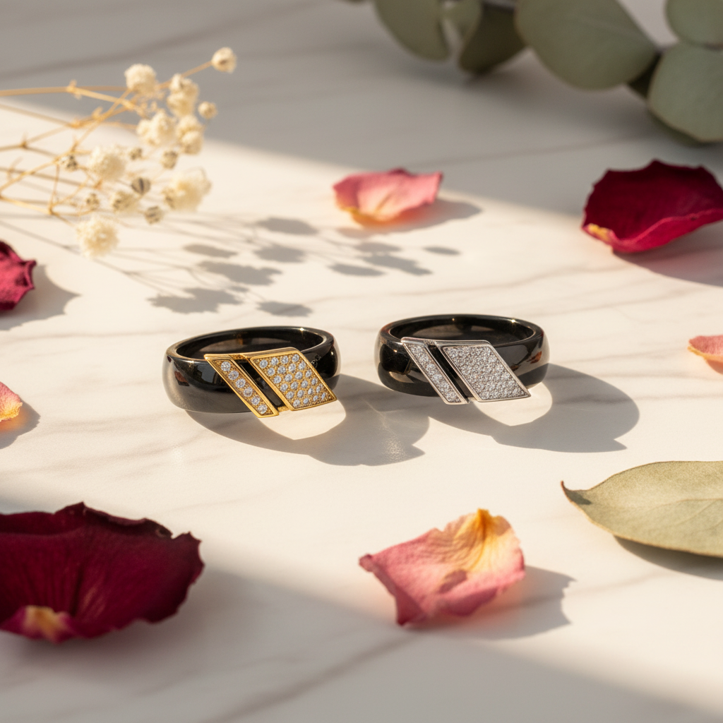 Noir Éclat Ring – Gold & Silver Marble Flat Lay