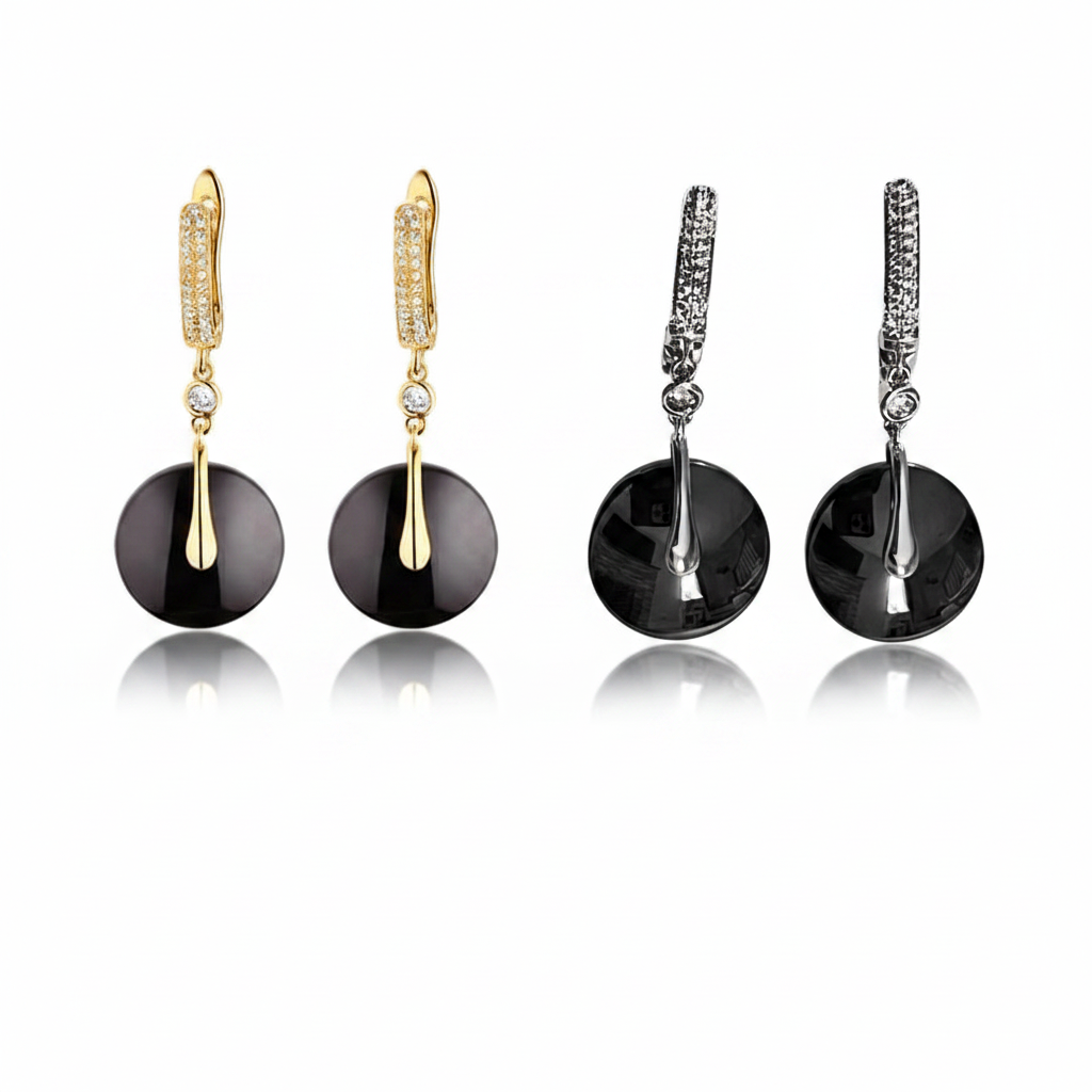 Noir Eclipse Drop Earrings – Both Pairs Gold & Silver