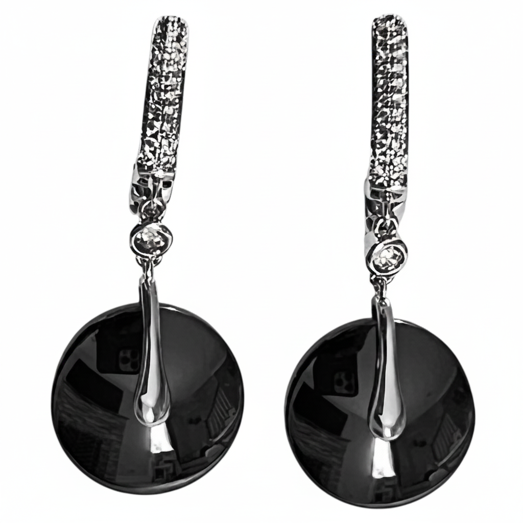 Noir Eclipse Drop Earrings – Silver