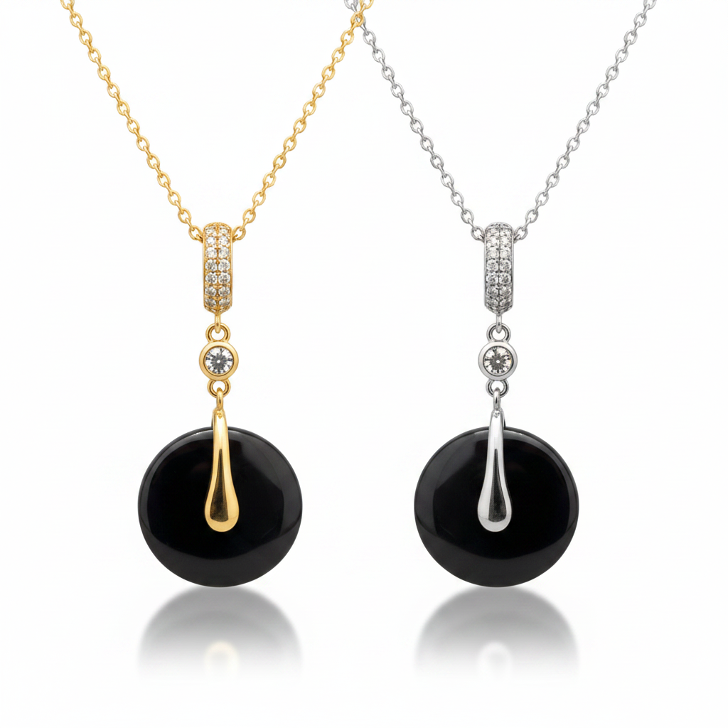 Noir Eclipse Drop Necklace – Gold & Silver