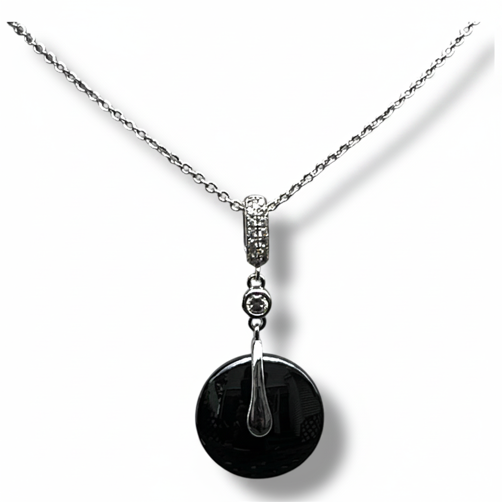 Noir Eclipse Drop Necklace – Silver