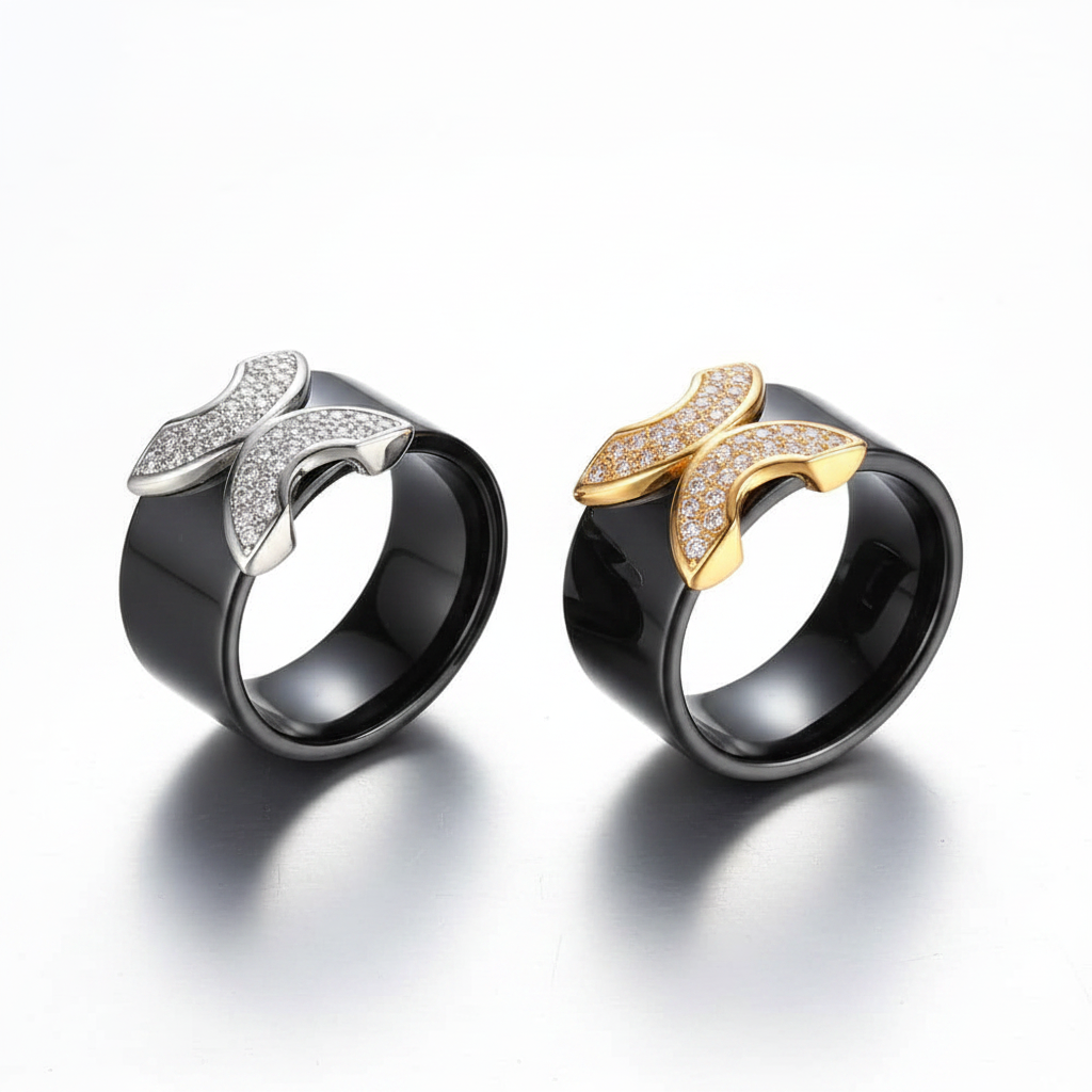 Obsidian Crest Ring – Gold & Silver, Black Interior