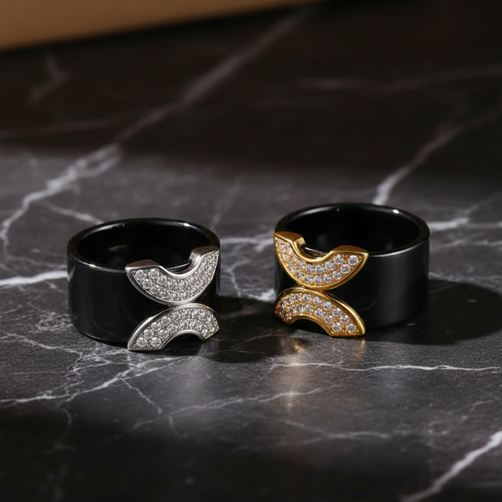 Obsidian Crest Ring – Marble Background