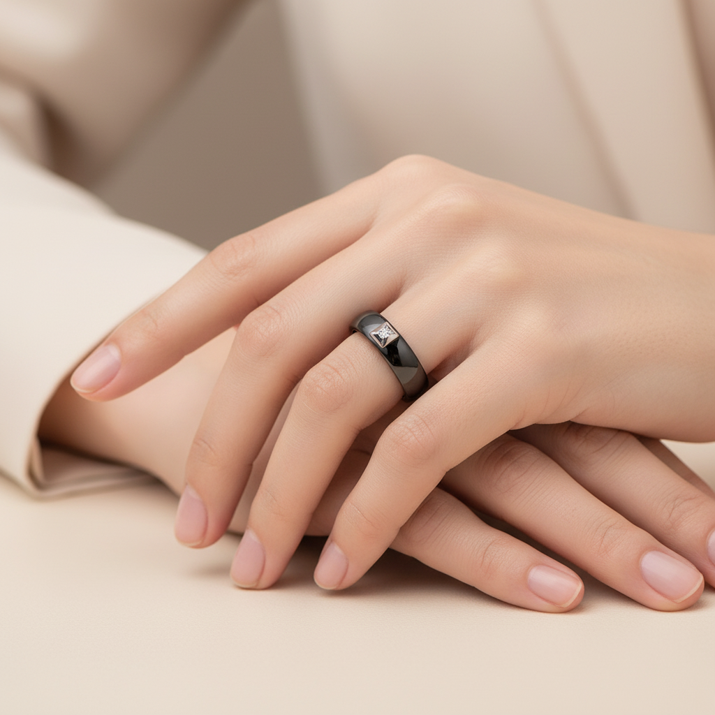 Obsidian Point Ring – Silver on Model