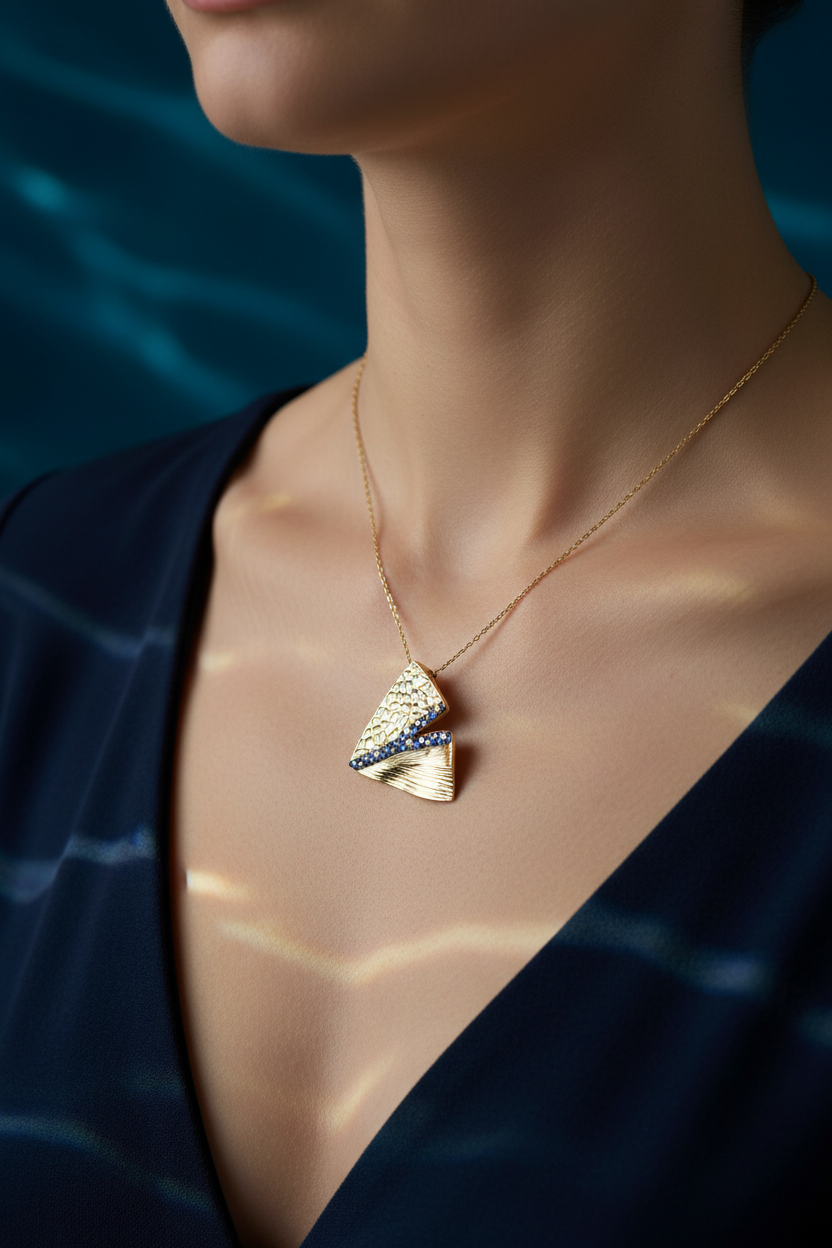 Ocean Crest Pendant - Smaller on Neck