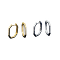 Octagon Hoop Earrings Gold & Silver on Navy Velvet