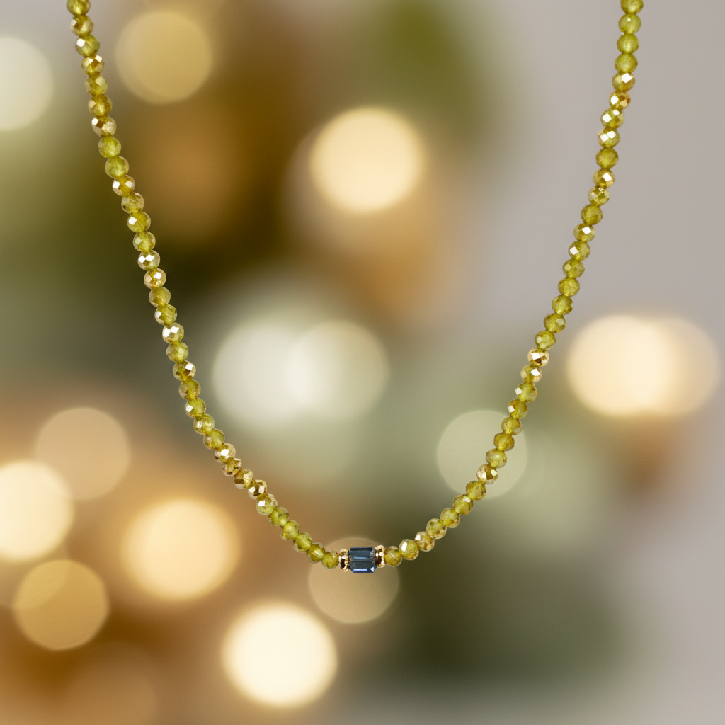 Olive green beaded necklace with smaller center stone