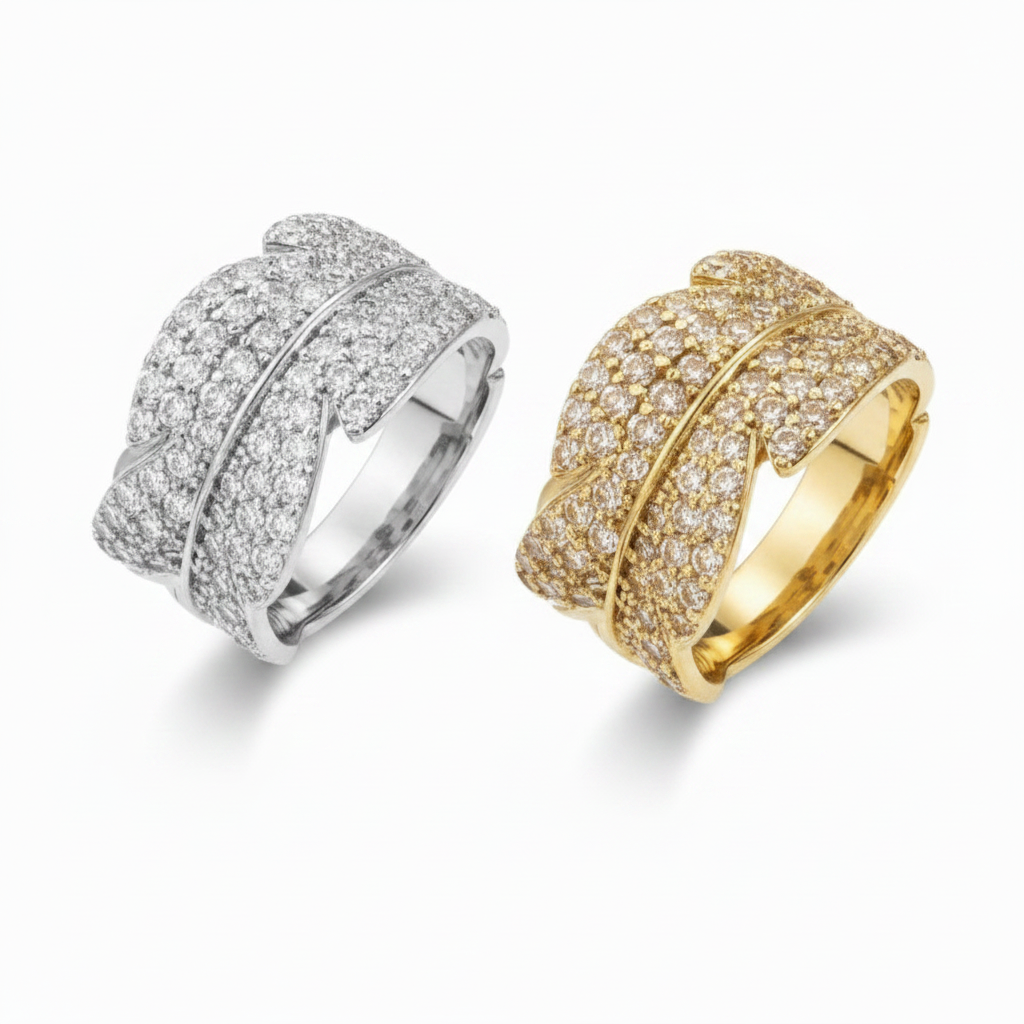 Pavé Leaf Band Rings Diagonal