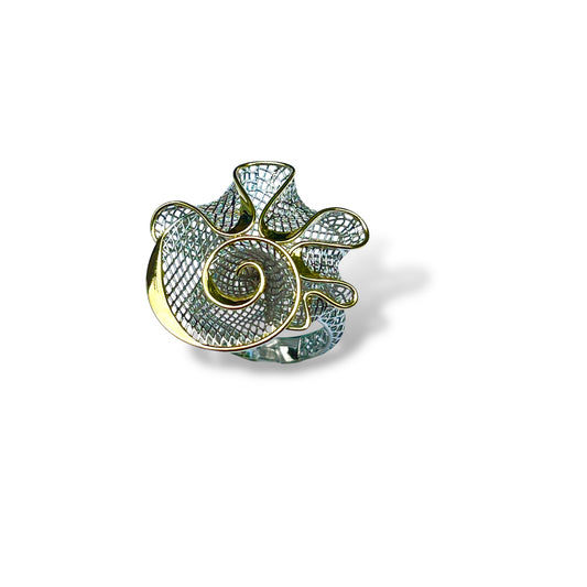 Spiral Bloom Mesh Ring_two tone LM