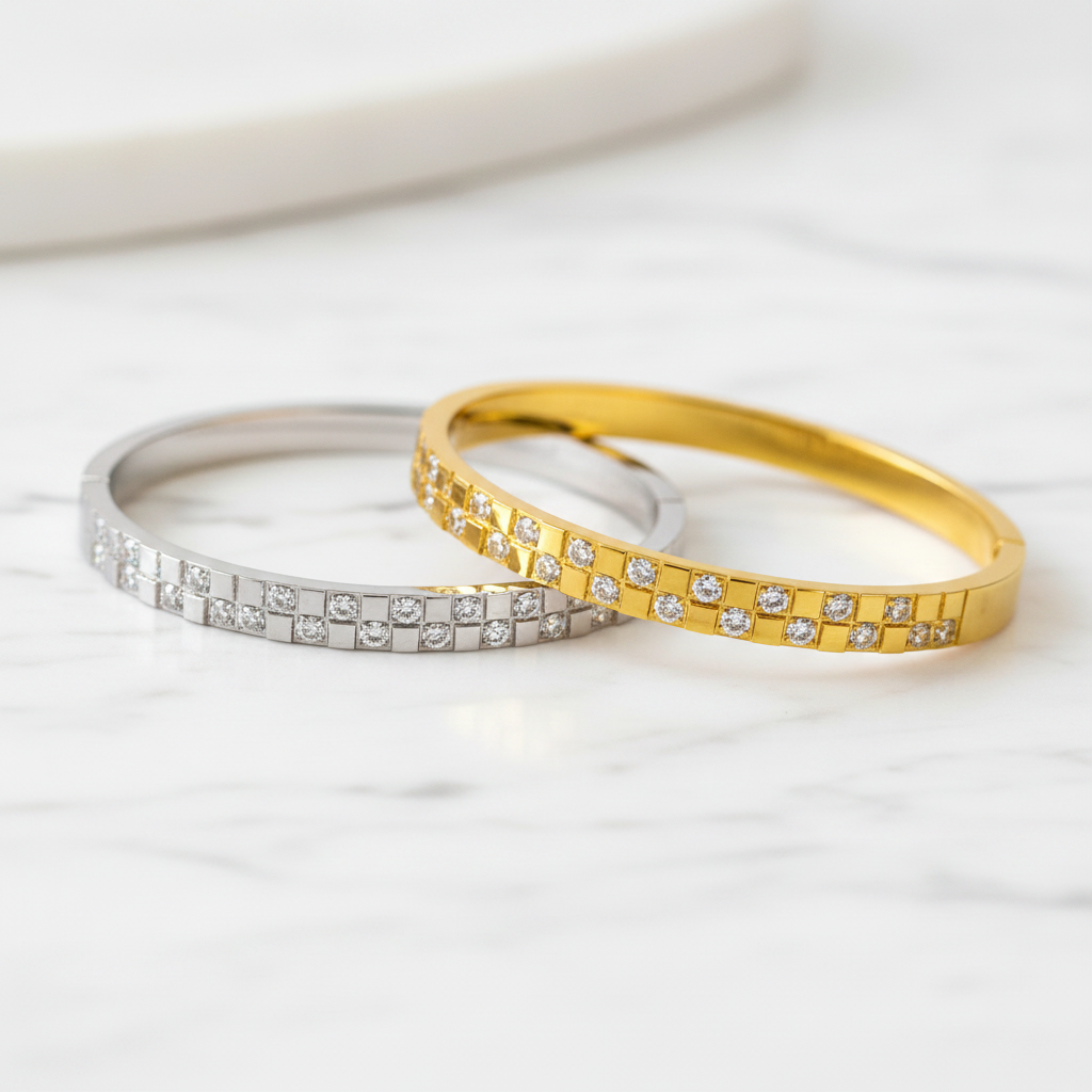Radiant Row Bangle Gold & Silver on Marble