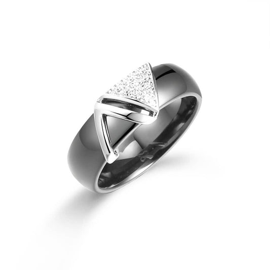 Black Ceramic Geometric Ring-silver LM