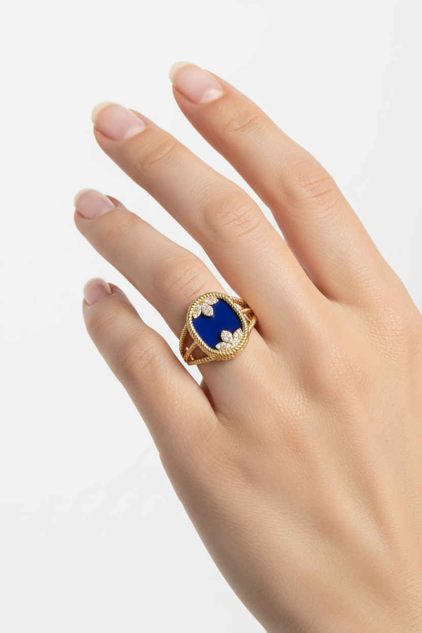 Royal blue butterfly ring smaller size on finger