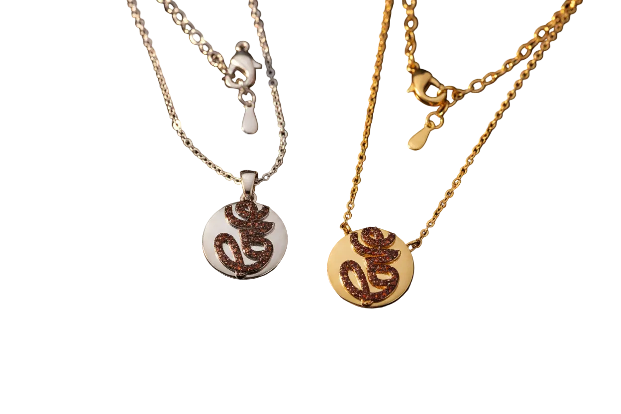 Serpent Ember Medallion Necklace Gold and Silver on Dark Velvet