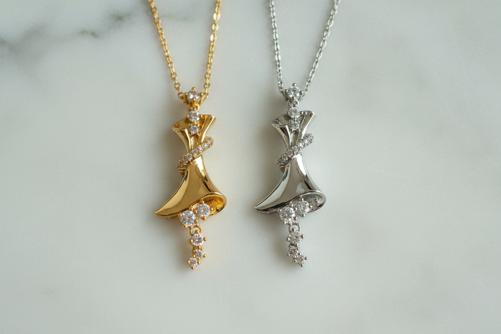 Silver Cascade Twist Pendant Necklace Gold and Silver